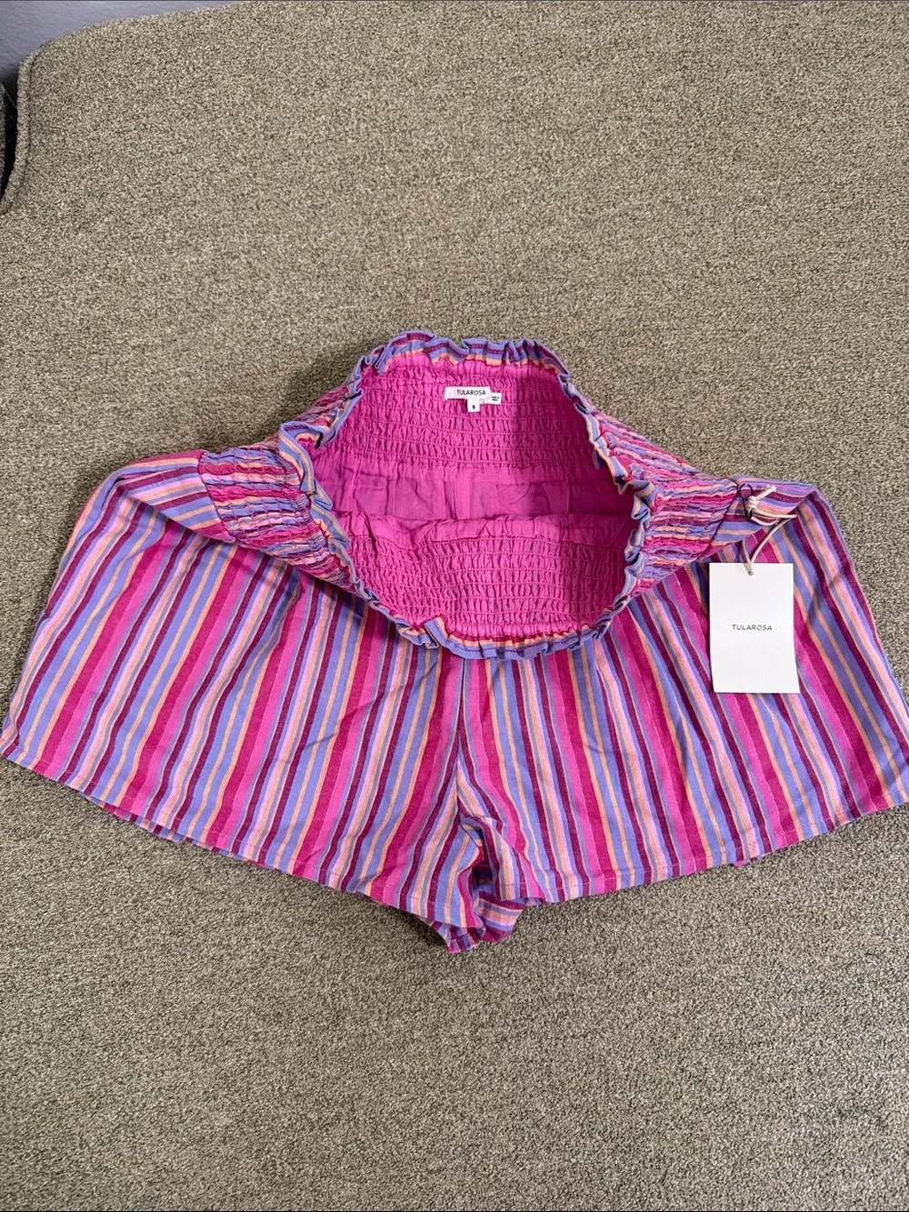 Tularosa Gabriella shorts small Pink Purple Striped High-Waist Smocked